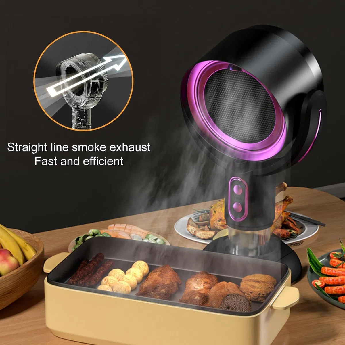 Campana Extractora Portátil para Cocina - Ventilación Recargable 3000 mAh, Campanas de Cocina con Rotación de 360 Grados, Extractor de Aire Portátil para Cocinar y Uso en Escritorio