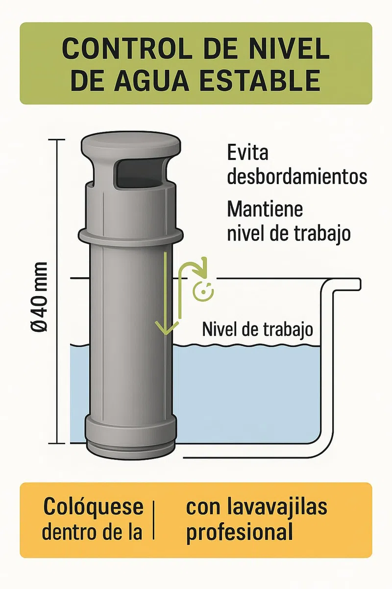 Sobrenivel Ø40x175mm FI-30 Adaptador Rebosadero Lavavasos Fagor Hostelería Compatible AD-48 AD-64 FI-48 HY FI-64 HY Asber LABP300 Instalación Precisa Duradera