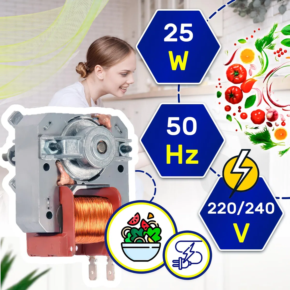 Motor Ventilador de Aire Caliente para Horno 25W 220-240V 50Hz con Código Original 3890813045 389081304/5 para AEG para Electrolux para Zanussi - MADE IN EU - Garantía de 10 Años - MONTERAL