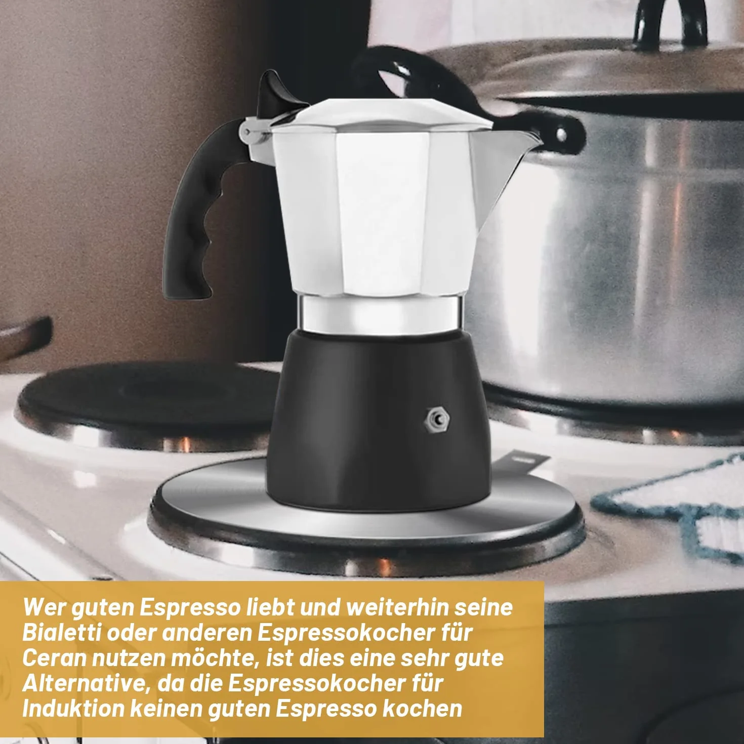 Adaptador de Placa de Inducción 24cm, para Cafetera, Sartenes de Vidrio, Olas de Cerámica y Otros Utensilios de Cocina, Removable Aislamiento Handle