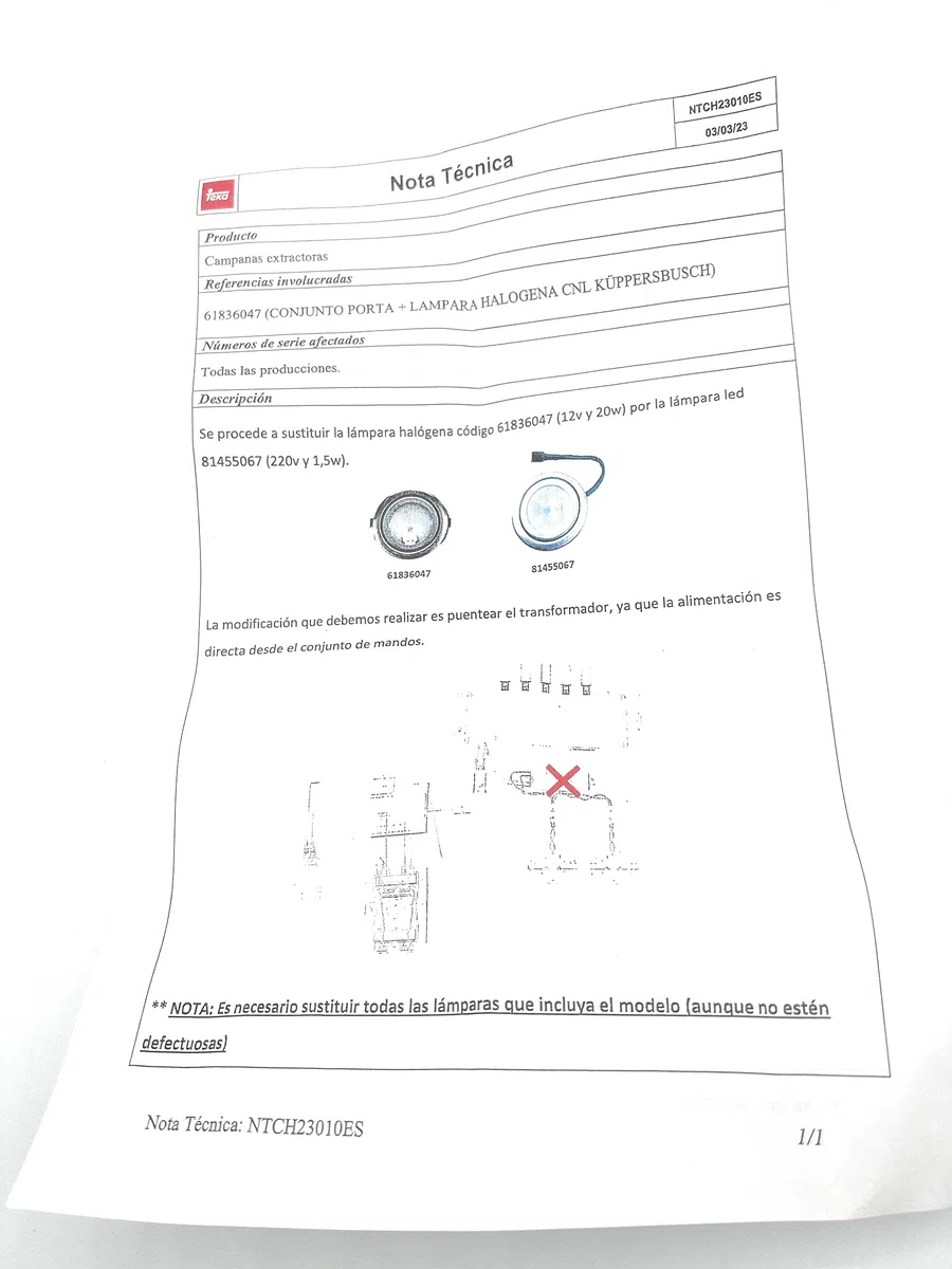Lampara Led Compatible con Campana extractora de cocina Teka - Recambio Original - 89220139