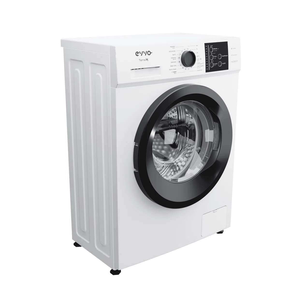 EVVO Lavadora Carga Frontal TERRA K7 - Lavadora Eficiencia Energética A, Motor eDRIVE Inverter, Función Vapor, 1000-1200 RPM, 16 Programas, Lavado Rápido, Limpieza de Tambor, Fondo Estrecho 44 cm