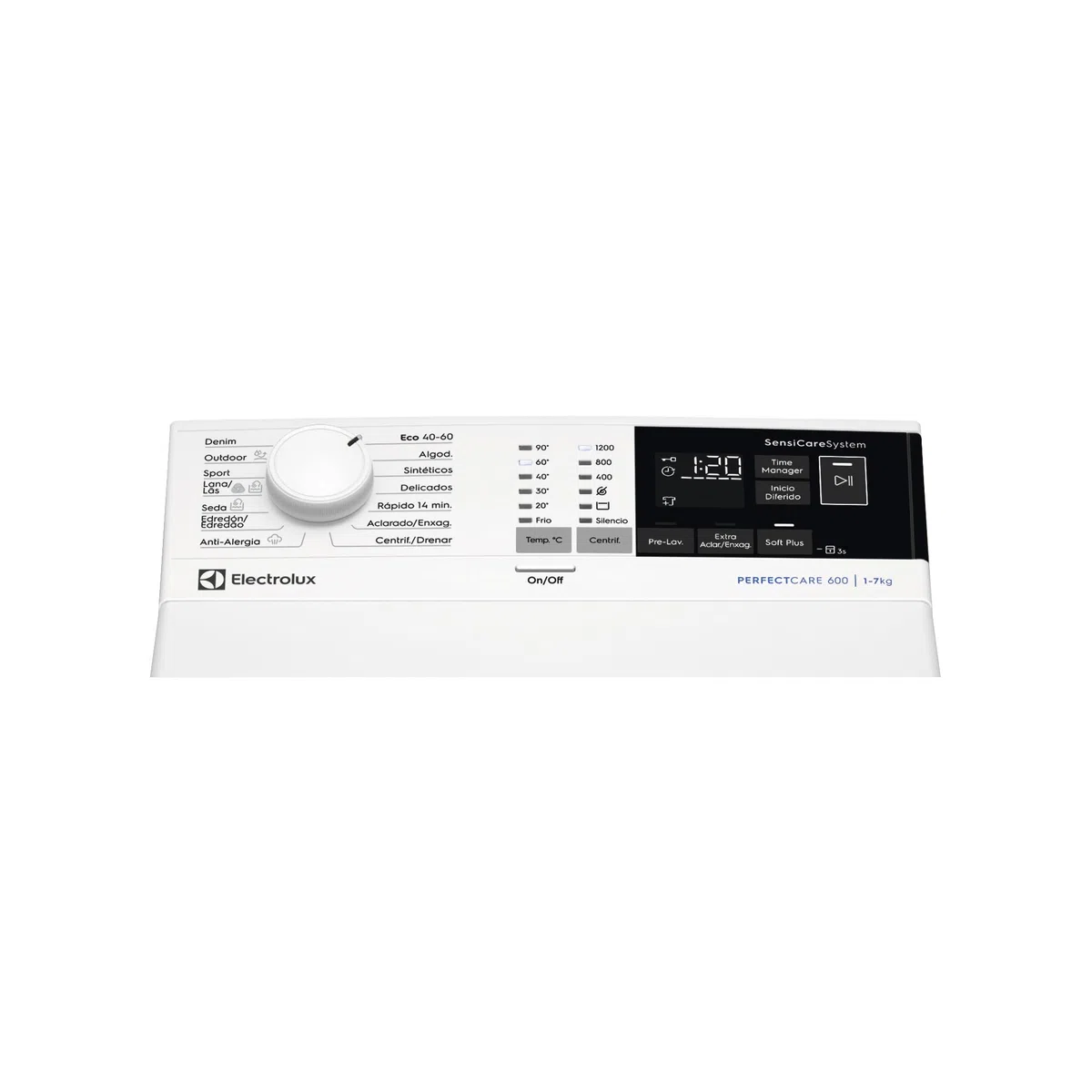 Electrolux EN6T4722NF Lavadora de Carga Superior 7Kg, 1200 rpm, Libre Instalación, Tecnología SensiCare, Función TimeSave, Inicio en Diferido, Programa Antialergias, Display LCD, Blanco, Clase A