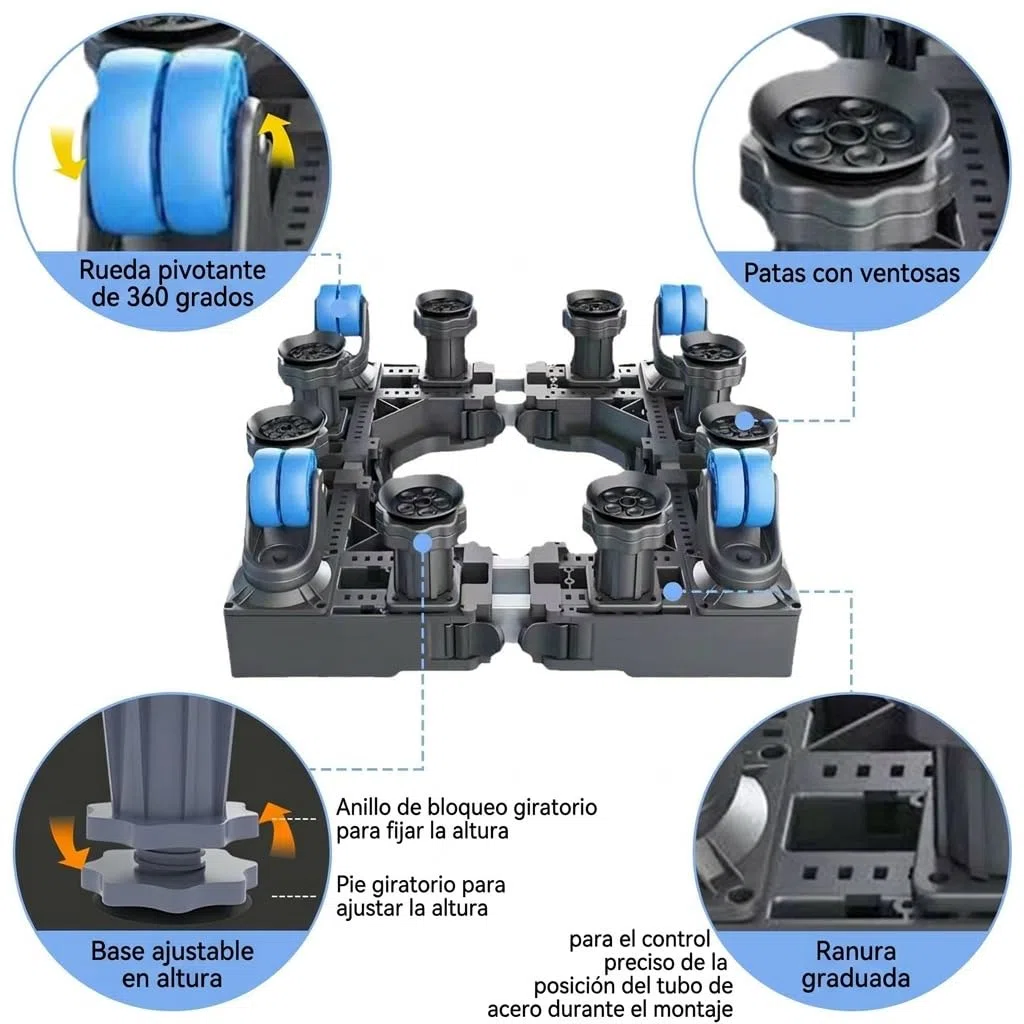 Base Lavadora EXTRA FUERTE, Base para Lavadora con 8 Patas Regulables, Soporte para Electrodomésticos Pesados, Carga 450 kg [Clase de eficiencia energética A+++]