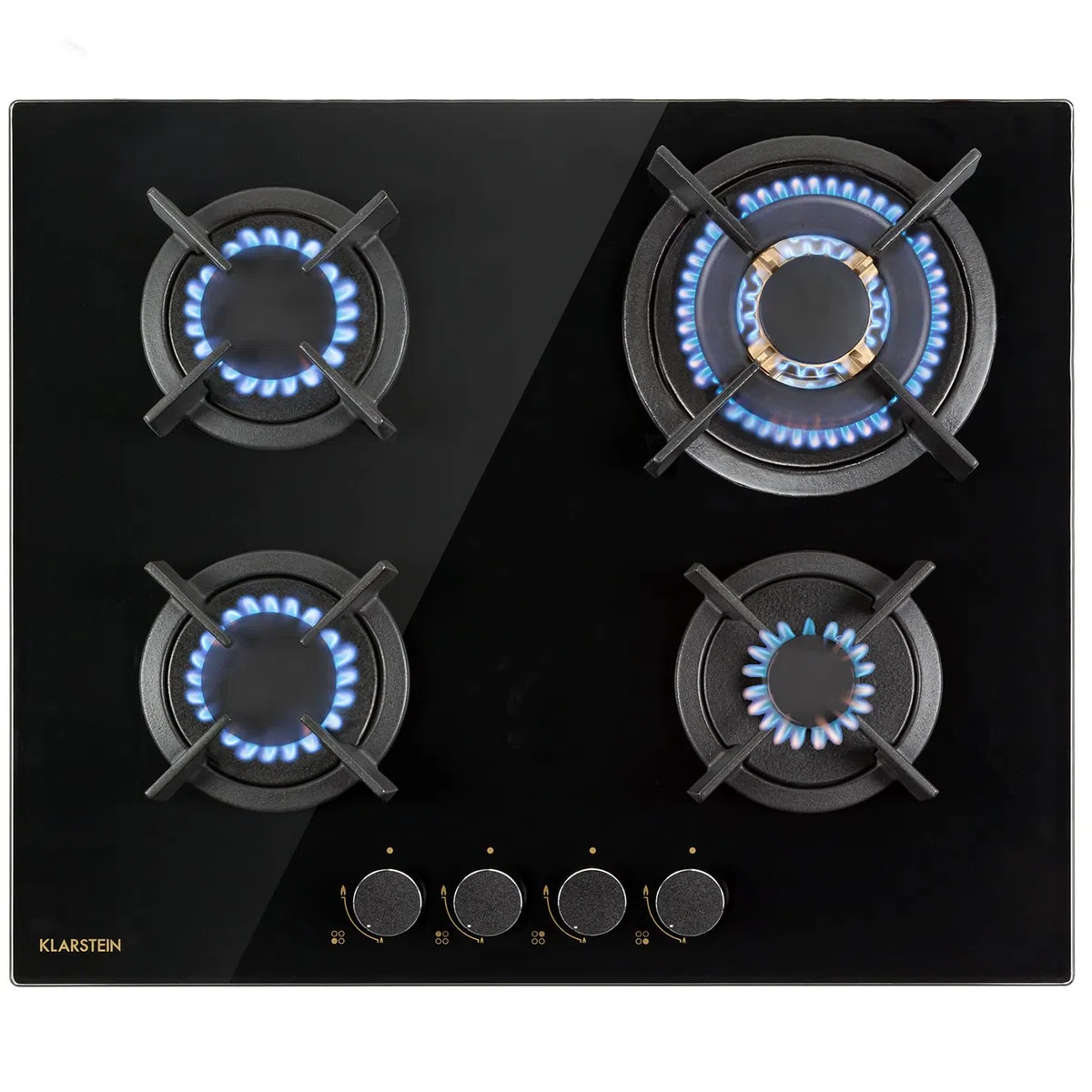 Klarstein Cocina de Butano, Placa 4 Fuegos 8000W, Vitrocerámica Integrada para Cocina, Encimera de Fogones con Base de Vidrio y Acero Inoxidable