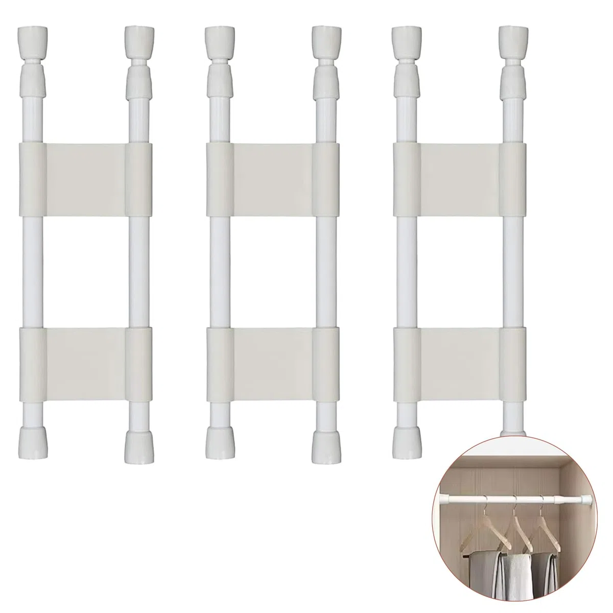 DALAETUS 3 Piezas Ajustables Nevera Tensión Set, Frigorífico Doble Expansión para Mantener Alimentos y Bebidas, Barras Dobles para Refrigerador, Armario, Zapatero (Blanco)