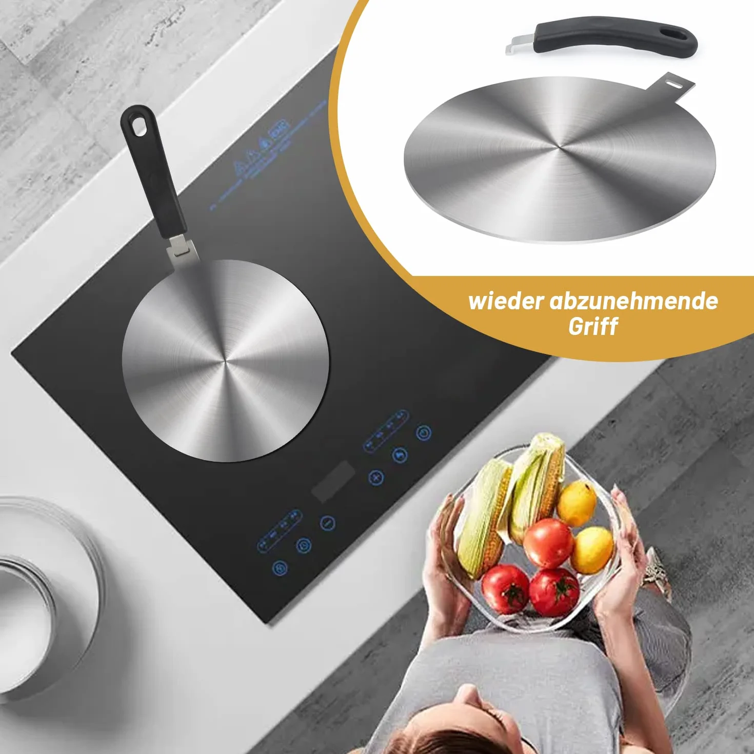 Adaptador de Placa de Inducción 24cm, para Cafetera, Sartenes de Vidrio, Olas de Cerámica y Otros Utensilios de Cocina, Removable Aislamiento Handle