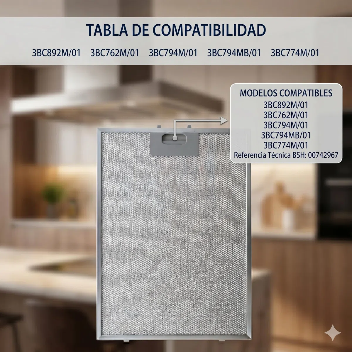 Recamania Filtro Metálico Antigrasa para Campana Extractora 265 x 388 mm | Recambio de Aluminio Compatible con Balay, Bosch, Siemens, Neff | Ref. Original 00742967, 742967