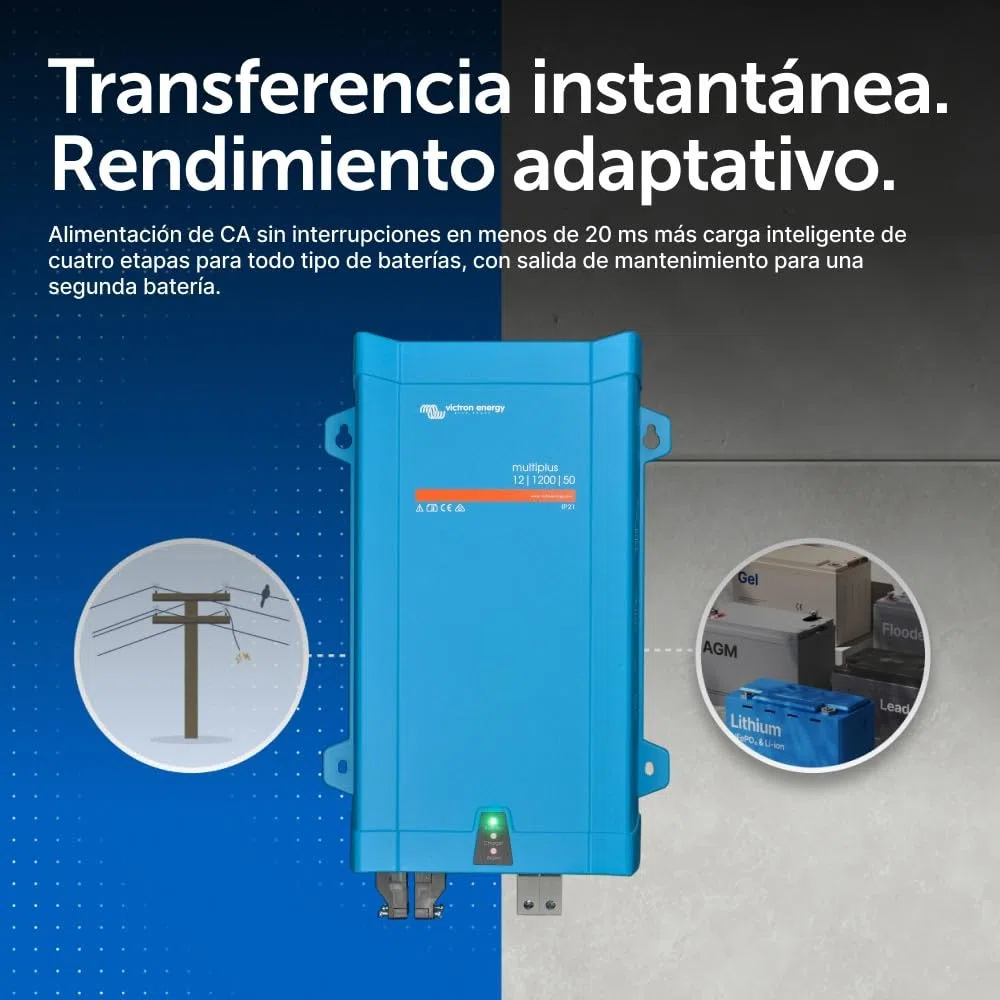 Victron Energy MultiPlus 1200VA 12-Voltios 230V Inversor de Onda sinusoidal Pura 50 amperios Cargador de batería