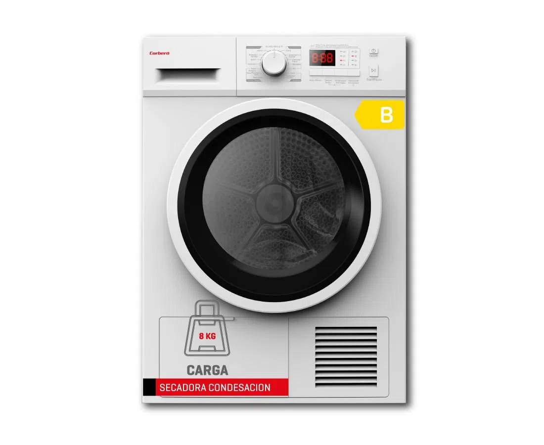 Corberó - Secadora Carga Frontal 8 kg | CSCEM8084W | Condensación | Display LED | 16 Programas | Inicio Diferido | Inicio/Pausa y Antiarrugas | 69dB | E. energética B, Blanco