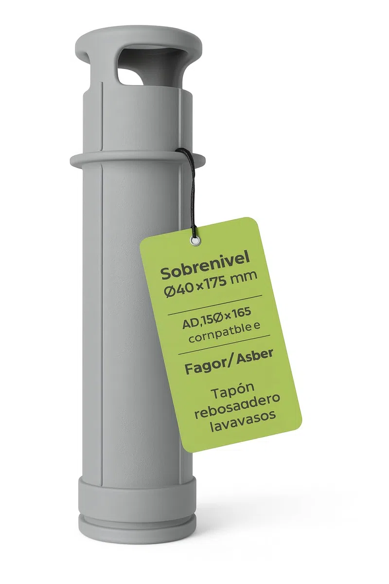 Sobrenivel Ø40x175mm FI-30 Adaptador Rebosadero Lavavasos Fagor Hostelería Compatible AD-48 AD-64 FI-48 HY FI-64 HY Asber LABP300 Instalación Precisa Duradera