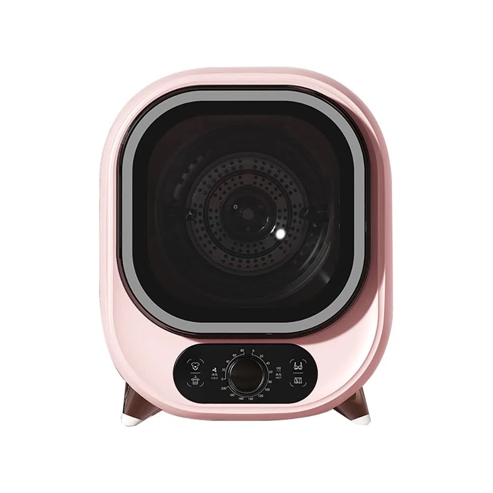 Mini Secadora de Ropa Eléctrica Portátil, Carga Frontal, Compacta Con Tina de Acero Inoxidable, 500 W, Para Apartamento, Dormitorio - Rosa