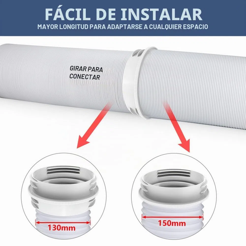 Tubo Aire Acondicionado Portátil Con Adaptador,Manguera de Ventilación Portátil Con 130 mm/150 mm de Diámetro,Manguera de Escape Acondicionado Telescópica,Para Aire Acondicionado