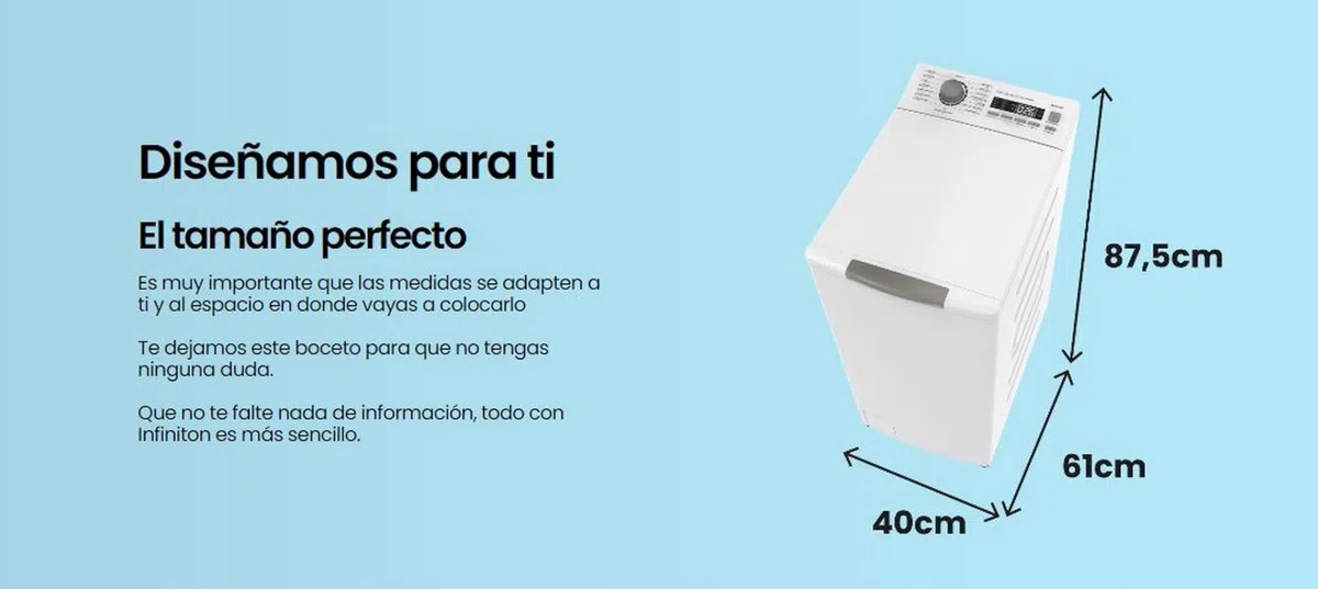 INFINITON Lavadora Carga Superior TLW-L62CBJ, 6 Kg, 1200 rpm, C, Función VAPOR CARE, Lavado en frio, 16 Programas, Regulación en altura, Blanco