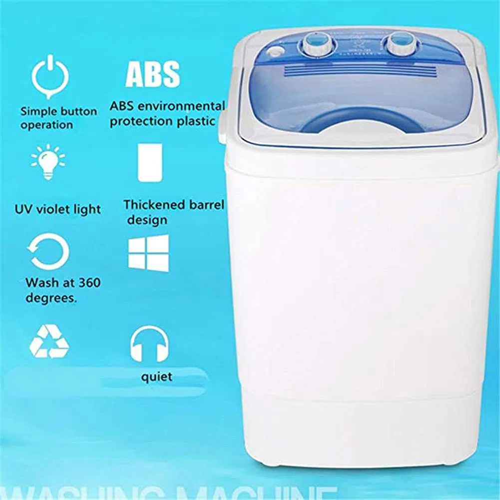 Lavadora portátil 220V 7KG Capacidad Total Lavado y Centrifugado de una Sola Tina Deshidratación U~V Limpieza Profunda Compacto, Azul, marrón, Plateado, Azul, Plateado