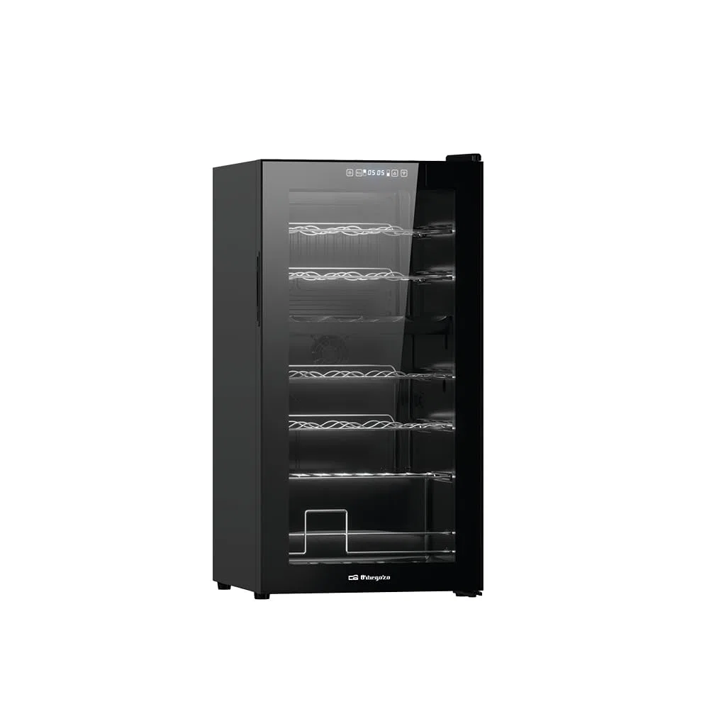 Orbegozo Vinoteca con compresor VCO 2850, volumen 74 litros capacidad para 28 botellas, refrigeracion por compresor, temperatura 5-18º, clase G, R600a