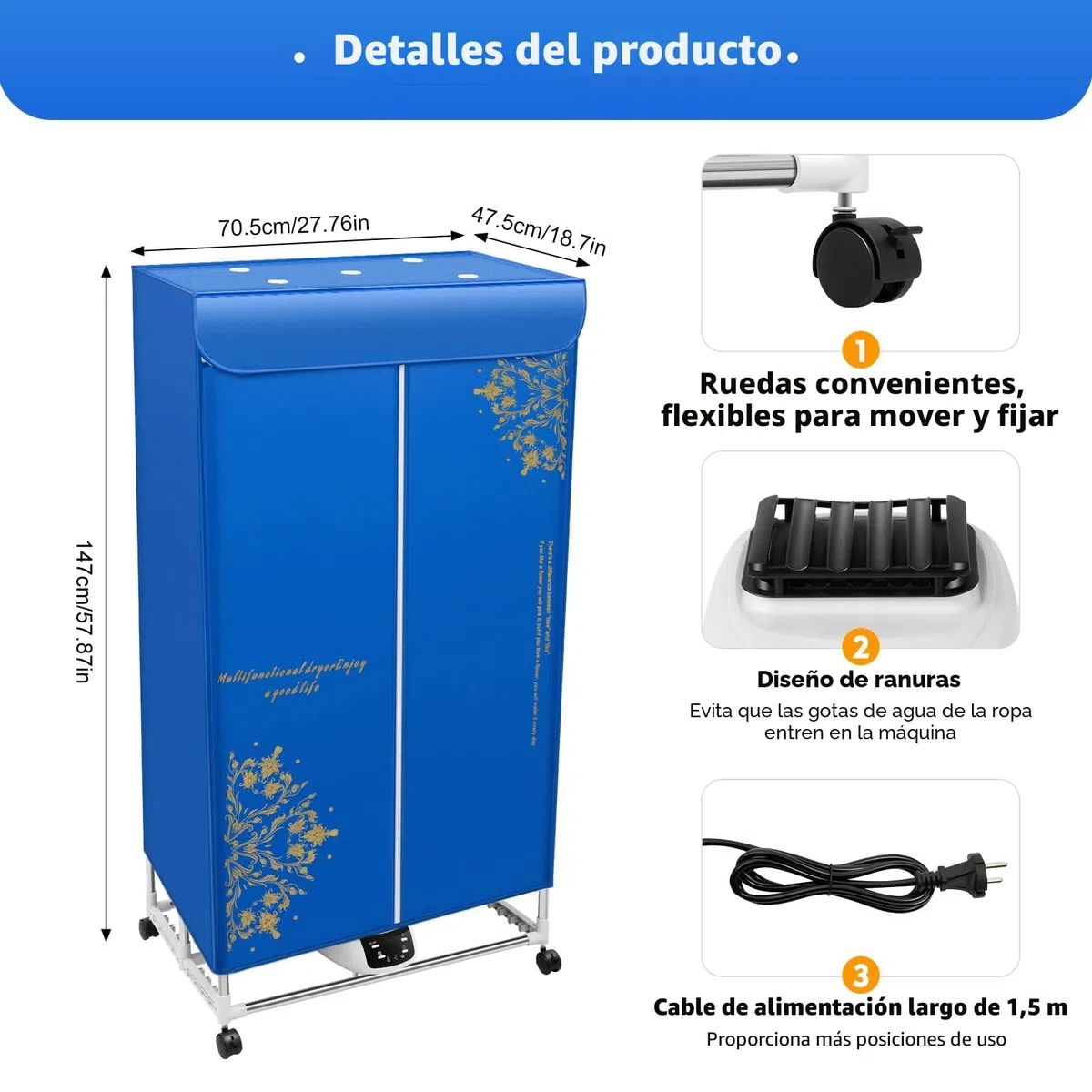 Secadora eléctrica, 1500 W, portátil, con mando a distancia, 30 kg, armario de secado doble, ahorro de energía, gran capacidad, plegable