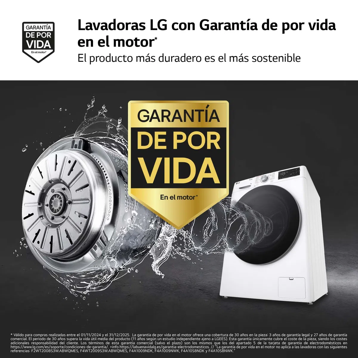 LG F4WR5509A1W - Lavadora Inteligente, 9Kg, 1400rpm, Carga Frontal, AI Direct Drive, TurboWash 360º, Autodosificador, Clasificación A, Serie 500, Blanco