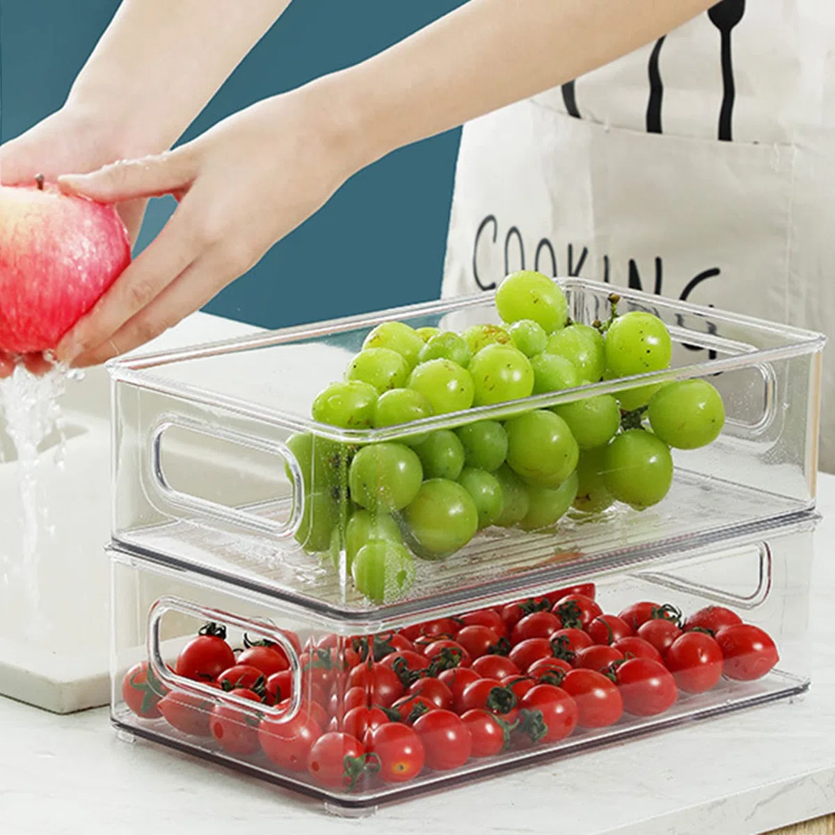 JOYBOY Organizadores de Cajones Frigoríficos, 4 pcs Caja de Almacenamiento para Frigorífico, Cajón Estante Nevera Organizador Retráctil para Cocina Armarios Fruta Vegetal etc