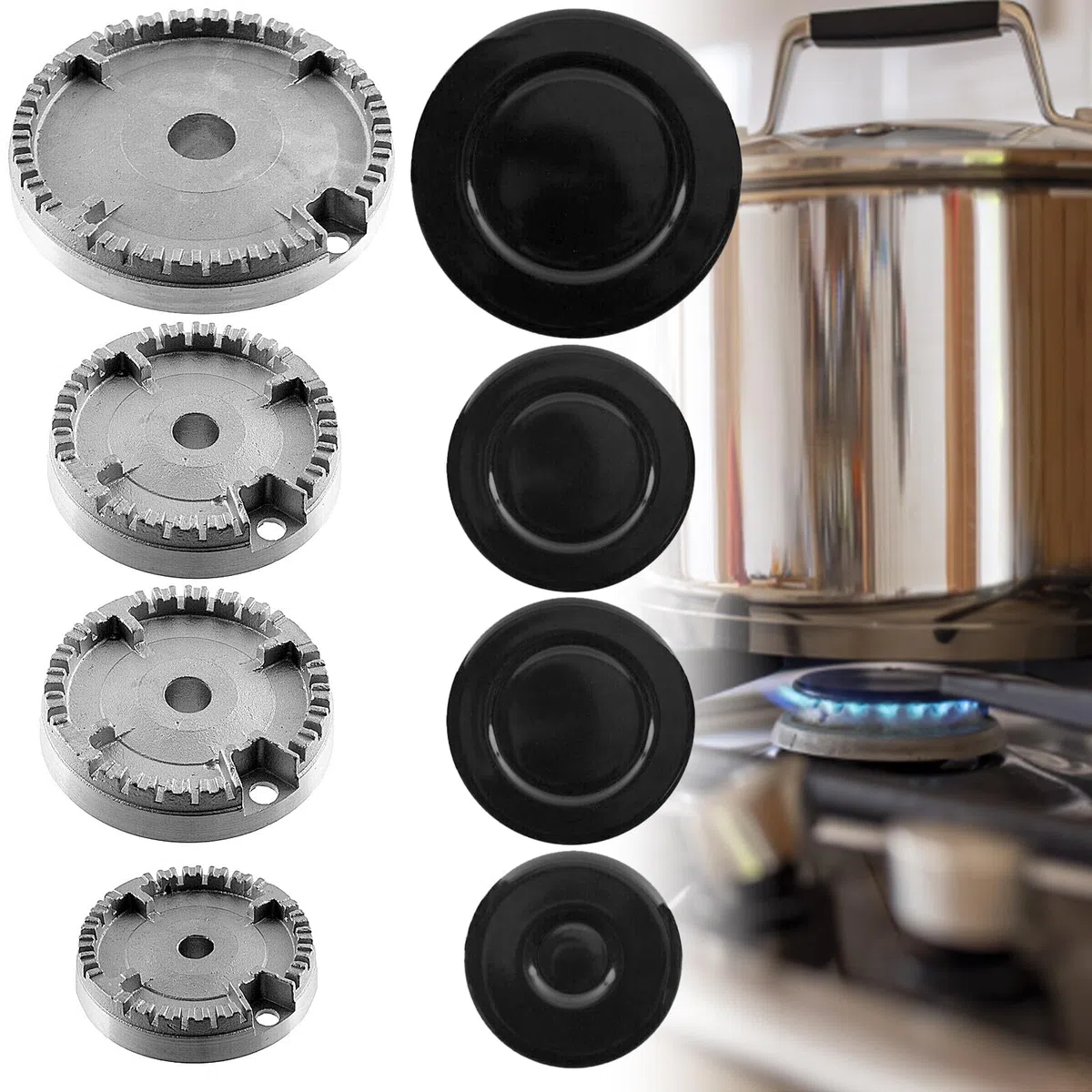 Quemador de gas Corona y tapa de llama para horno, placa de cocina, juego de 8 quemadores + lona para cocinar, hornillo de gas, corona de fuego, tapa de llama, kit