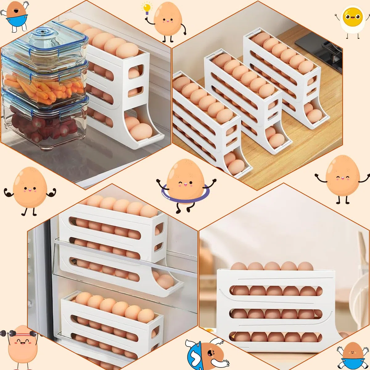 Organizador Nevera de 30 Huevos, Dispensador para Frigorifico con Diseño Práctico, Ideal para Mantener el Orden en la Cocina