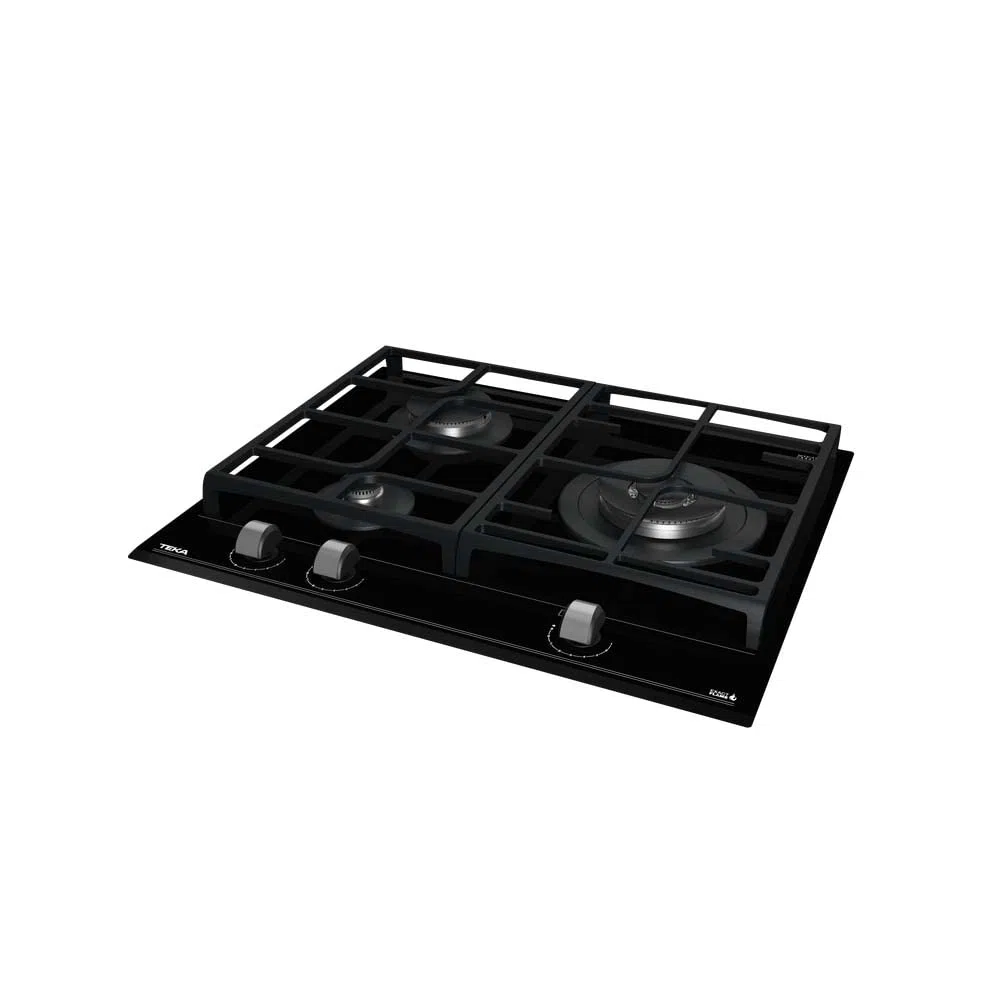 TEKA Placa de Gas Butano 60 cm, 3 Quemadores, ExactFlame, Doble Anillo 4,00 kW, Vidrio Cerámico, Modelo GZC 63310 XBB