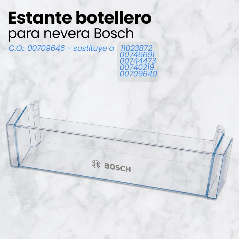 Anakel Home Recambio Estante Botellero 00709646 Compatible con Frigoríficos Bosch, Repuesto Original de Fácil Instalación | 44,2 x 12,49 x 10 cm (Sustituye a 11023872, 00746691, 00744473, 00740219)