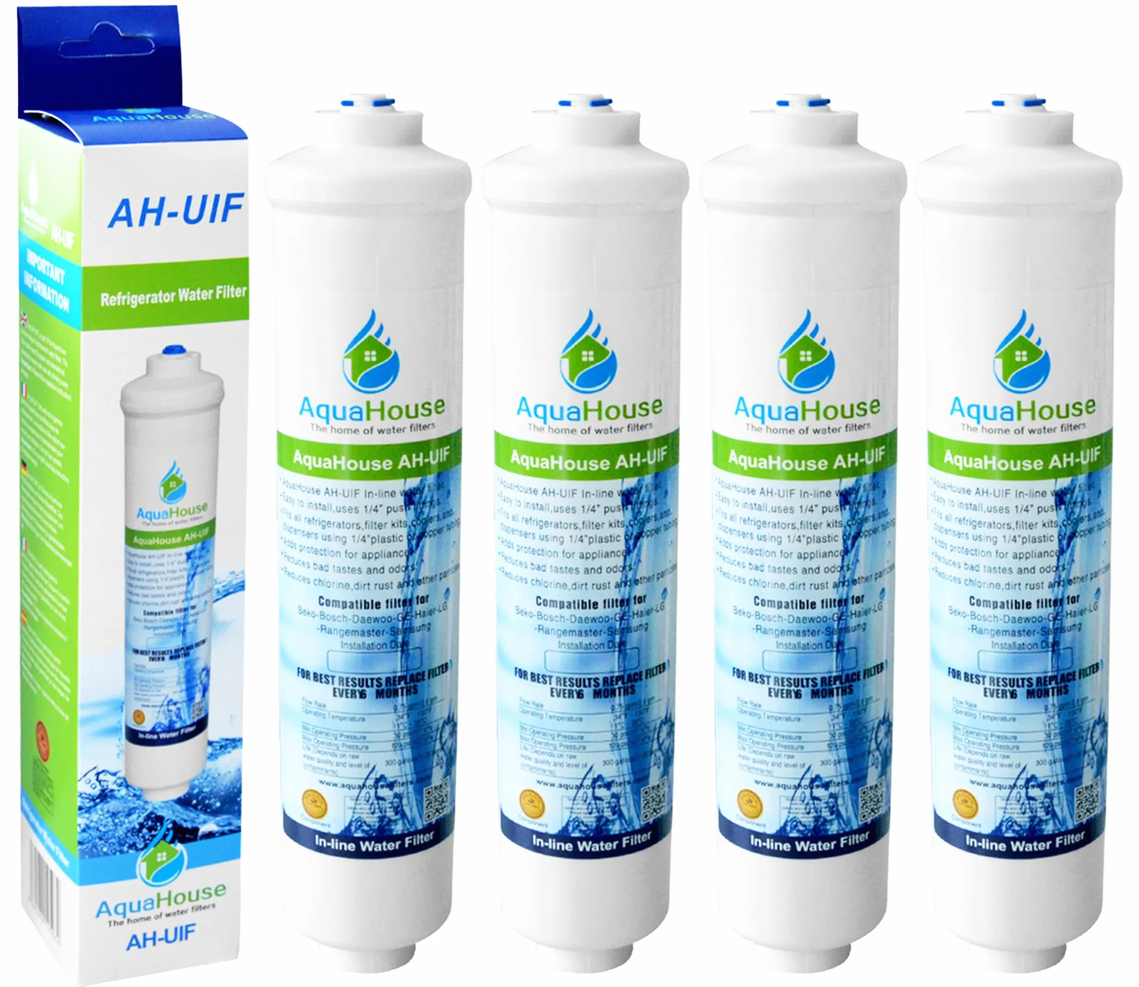 4x AquaHouse AH-UIF Filtro de agua para nevera compatible con Samsung LG Haier Daewoo solo con filtros externos