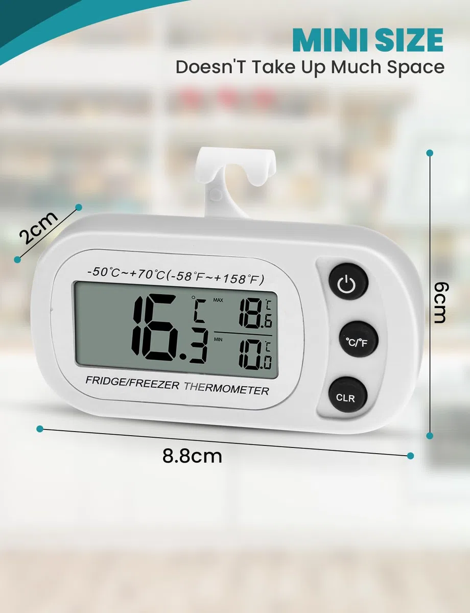 Termómetro para Frigorífico Termómetro Digital, Termómetro Función de Registro Máximo/Mínimo, Termómetro Impermeable para Nevera/Congelador (Blanco)