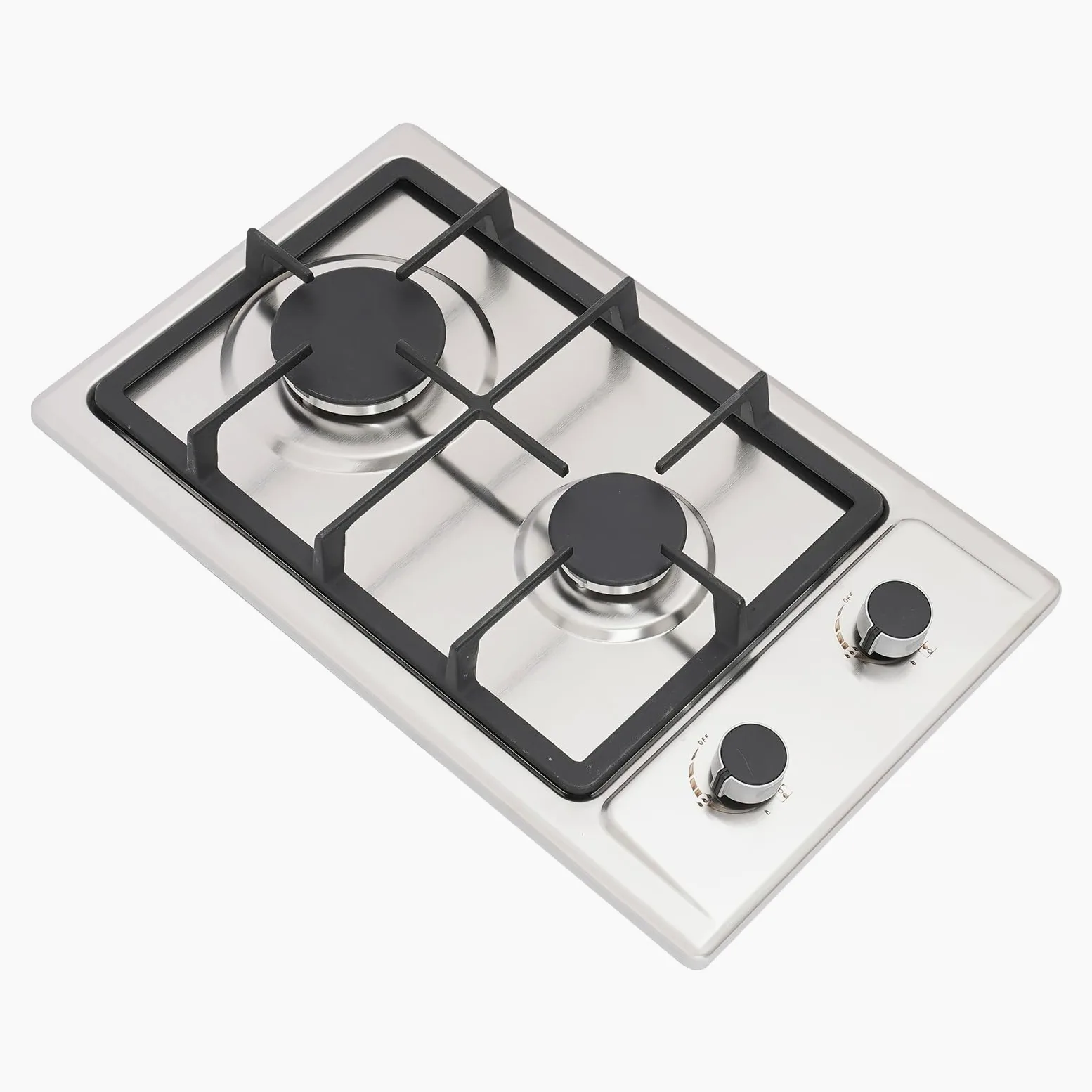 Cocina de gas con 2 fuegos de acero inoxidable, NG/LPG convertible, manguera de gas de 1,5 m, hornillo portátil de camping 51 x 31 x 10 cm, 3 kW + 1,75 kw, cocina de gas exterior (plata)