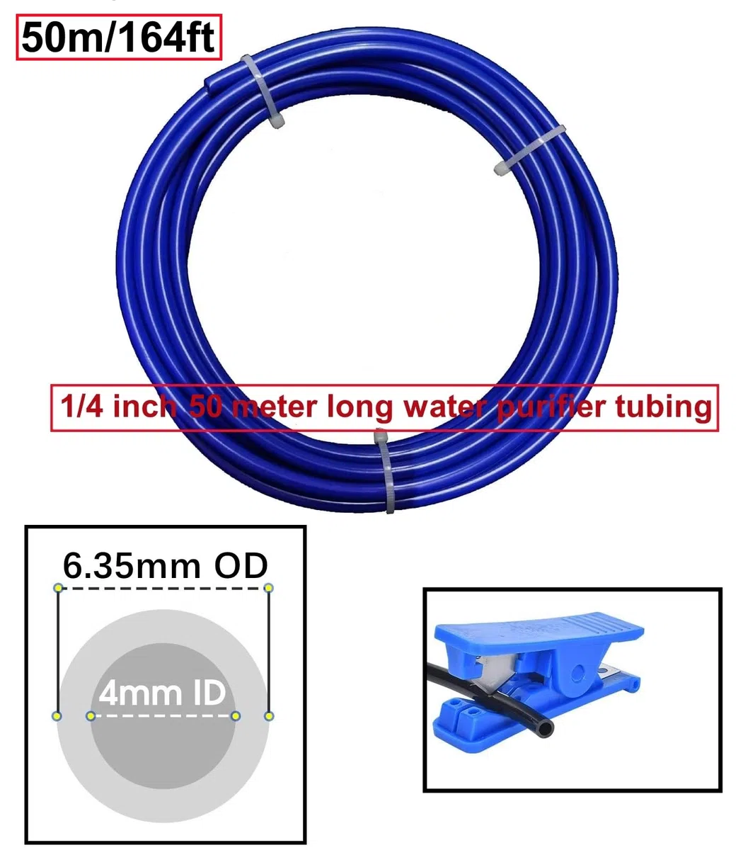 HUAZIZ Manguera de entrada para frigorífico, 50 m, para frigorífico, filtro de agua, acuario, tubo de entrada de agua de 1/4" (6,35 mm), color azul