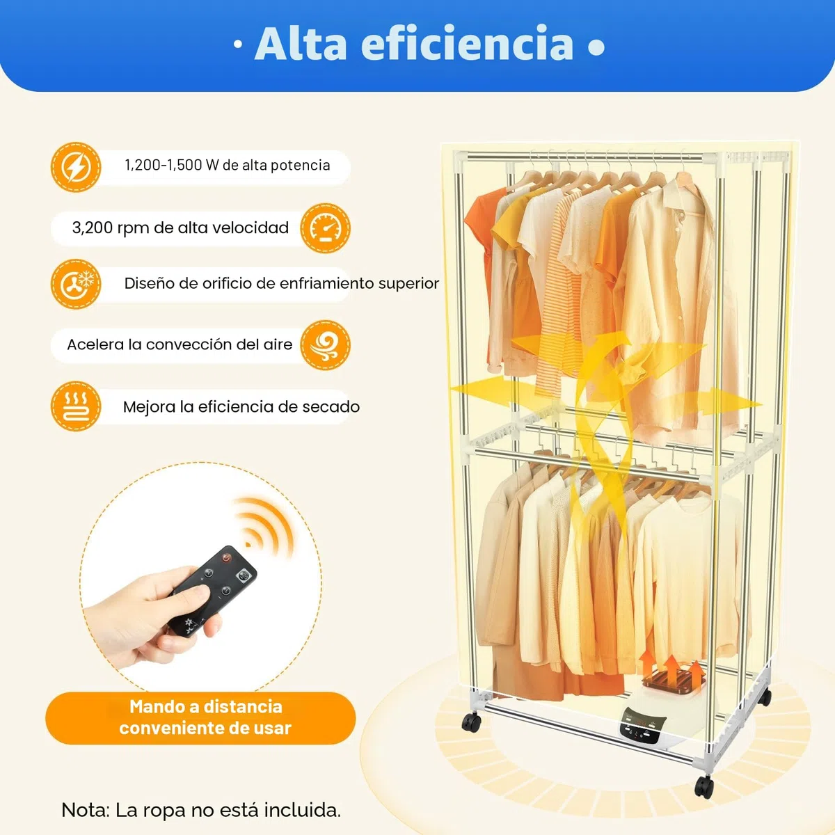 Secadora eléctrica, 1500 W, portátil, con mando a distancia, 30 kg, armario de secado doble, ahorro de energía, gran capacidad, plegable