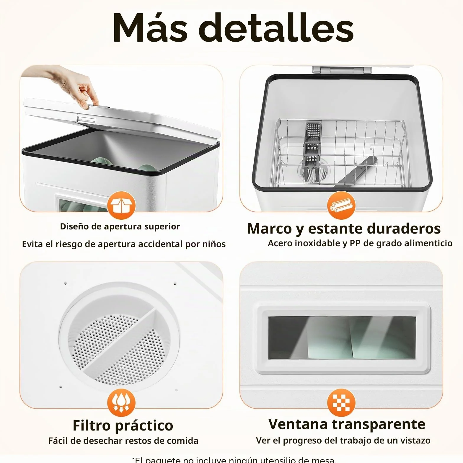 Mini lavavajillas de 1500 W, acero inoxidable, portátil, totalmente automático, esterilización a alta temperatura, color blanco.