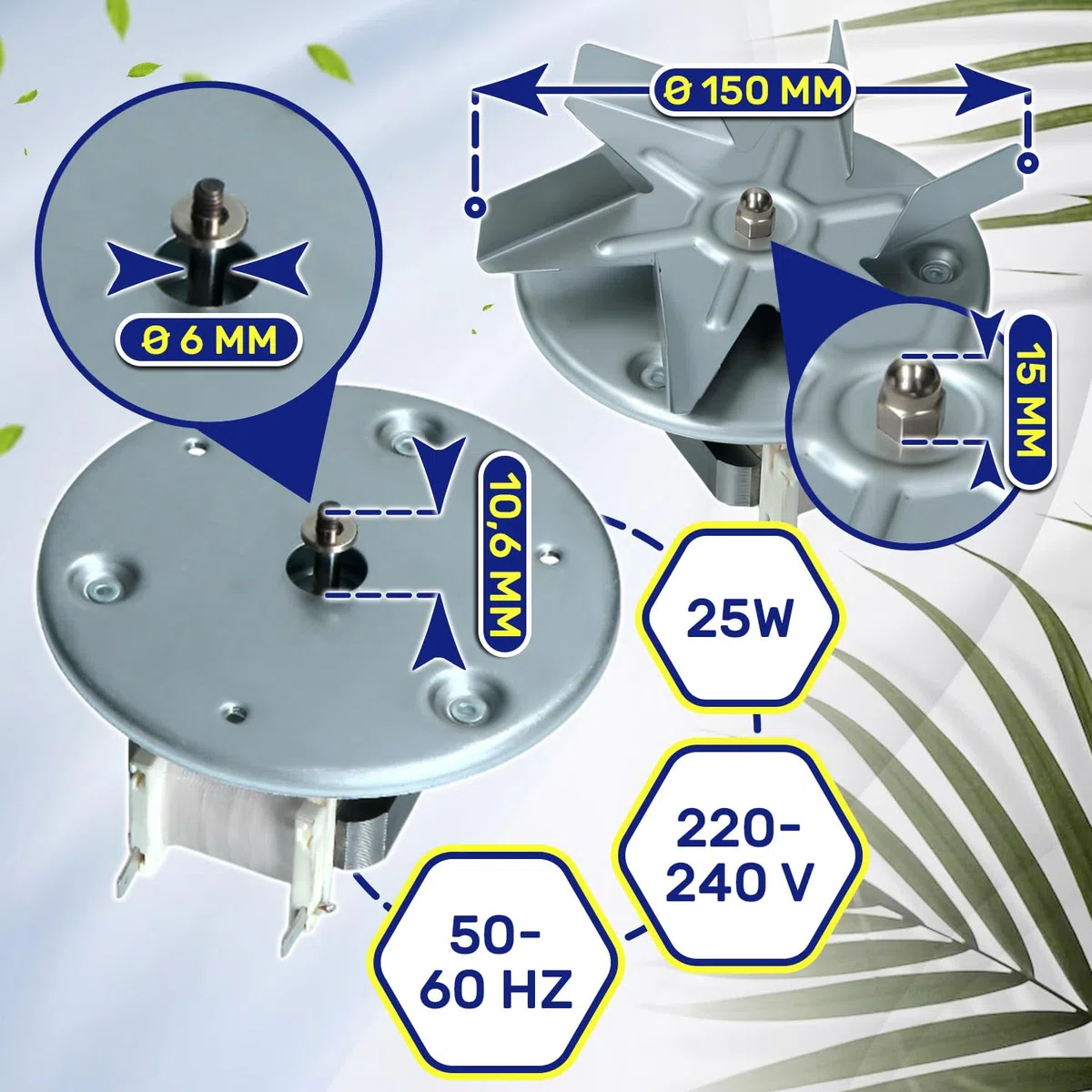 Motor Ventilador Horno de Aire Caliente 25W 220/240V 50/60Hz con Código Original C00230134 para Indesit para Hotpoint 482000062496 para Whirlpool - MADE IN EU - Garantía de 10 Años - MONTERAL