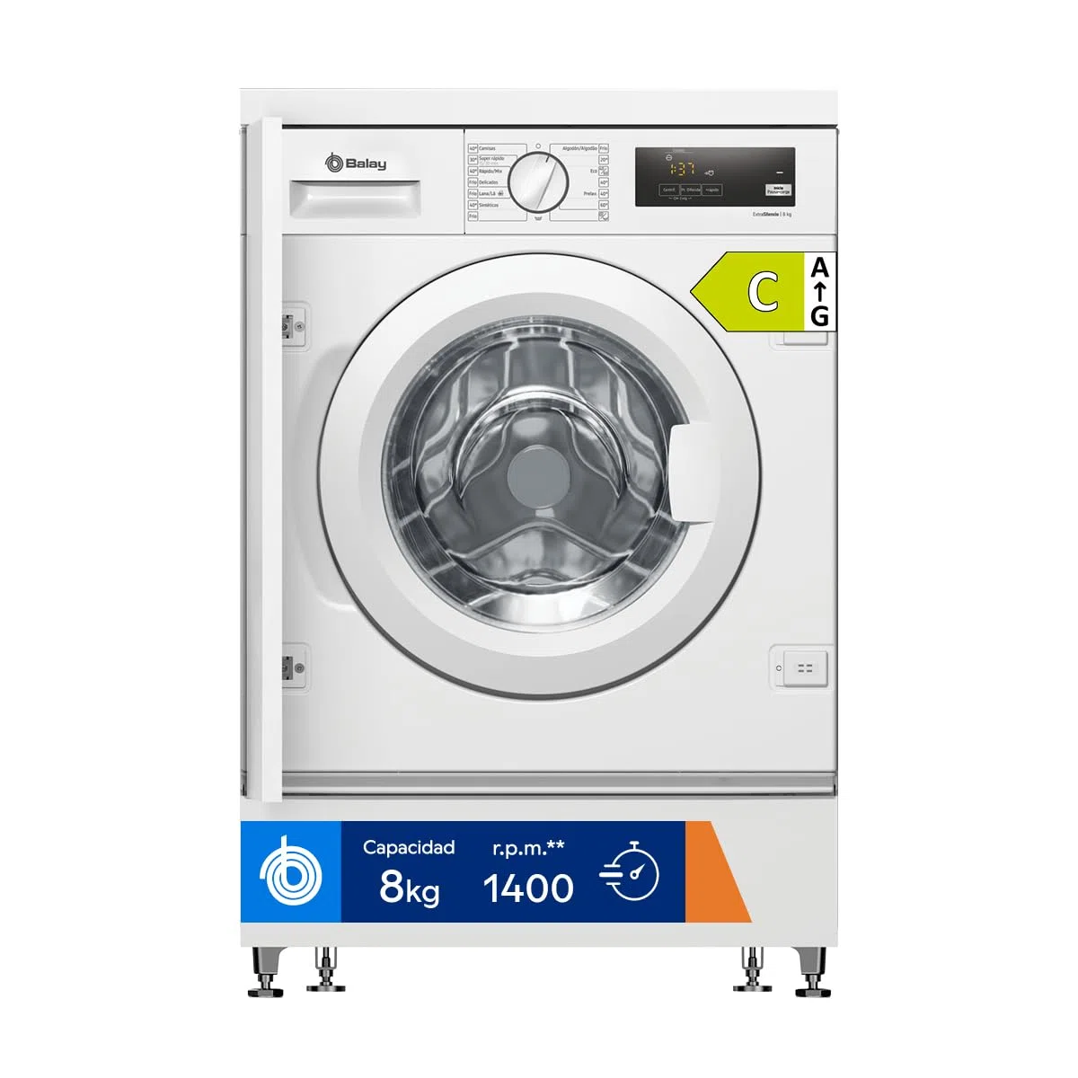 Balay - Lavadora Integrable, 60 cm, Motor ExtraSilencio, AquaControl Plus, Blanco, 3TI987B