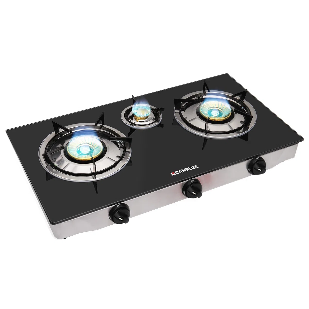 CAMPLUX Explorer Cocina de Gas de 3 Fuegos, 6,25 kW, Butano (28-30mbar) / Propano (37mbar), para Camping, Vanlife y Jardín, TC03GBEU