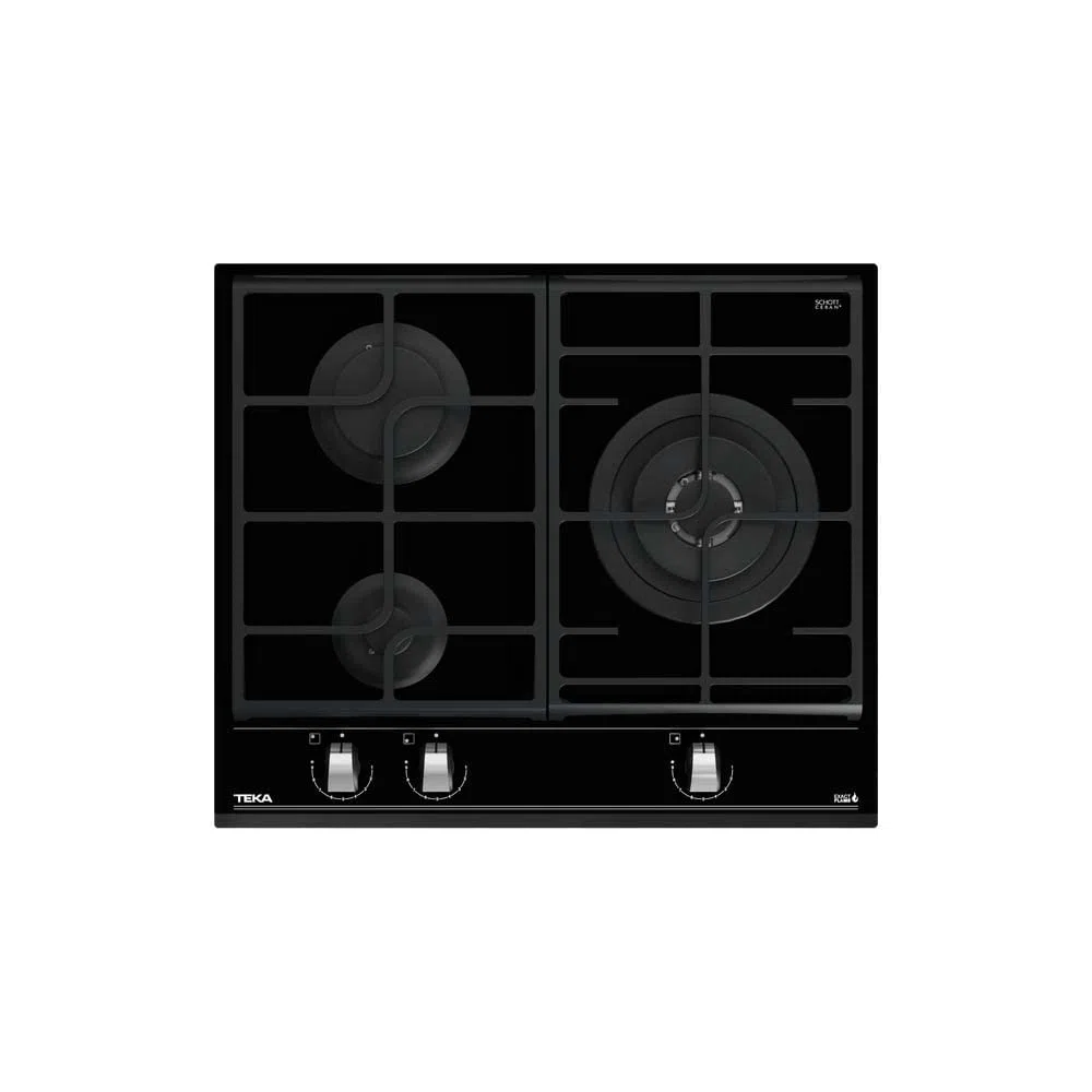 TEKA Placa de Gas Butano 60 cm, 3 Quemadores, ExactFlame, Doble Anillo 4,00 kW, Vidrio Cerámico, Modelo GZC 63310 XBB