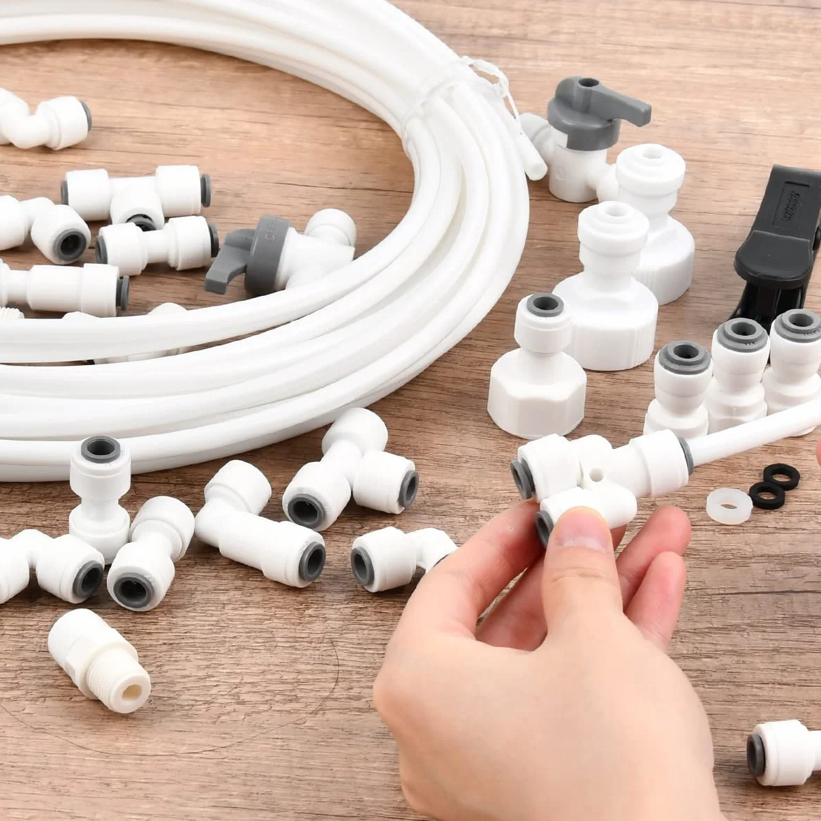 Kit de Tubos de Suministro de Agua de 10M,Tubo Osmosis 1/4" 30 Piezas Manguera de Suministro de Agua 6.35mm Conector Osmosis,Osmosis Inversa Sistema de Filtro para Refrigerador,Máquina Helado
