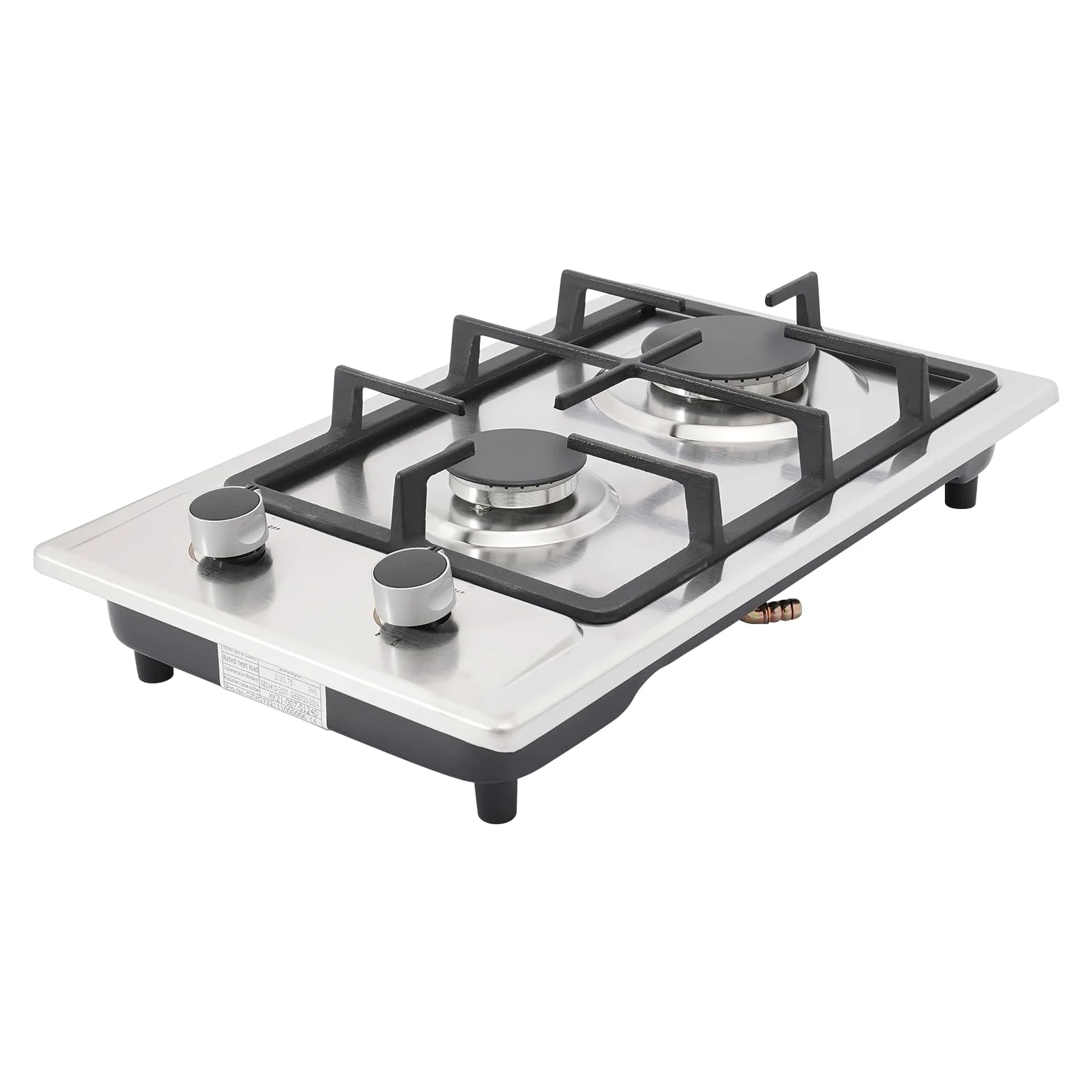 Cocina de gas con 2 fuegos de acero inoxidable, NG/LPG convertible, manguera de gas de 1,5 m, hornillo portátil de camping 51 x 31 x 10 cm, 3 kW + 1,75 kw, cocina de gas exterior (plata)