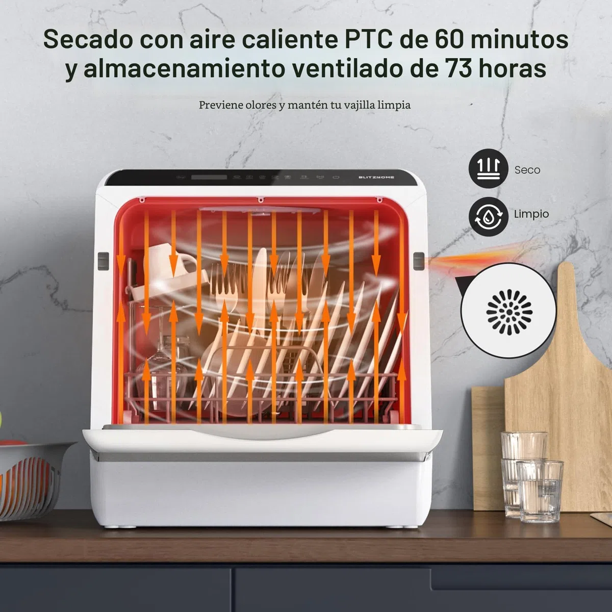 Mini Lavavajillas, BLITZHOME BH-CDW1 Lavavajillas Pequeño Portátil Control Smart App, 6 Programas, 5L Tanque de Agua,2 Modos de Suministro de Agua, Lavavajillas Compacto para Cocina Oficina RV Cámping