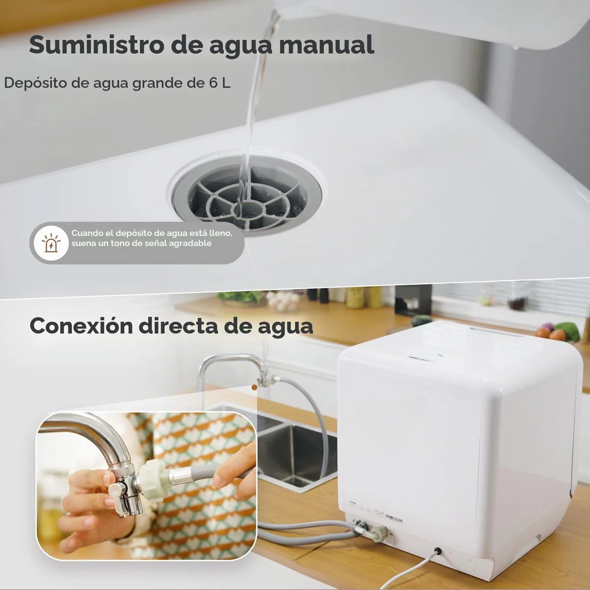 Midea Lavavajillas de mesa para 3 cubiertos, se puede utilizar con y sin conexión de agua, control IOT, 6+1 programas, control táctil, mini lavavajillas para apartamentos, dormitorios y autocaravanas