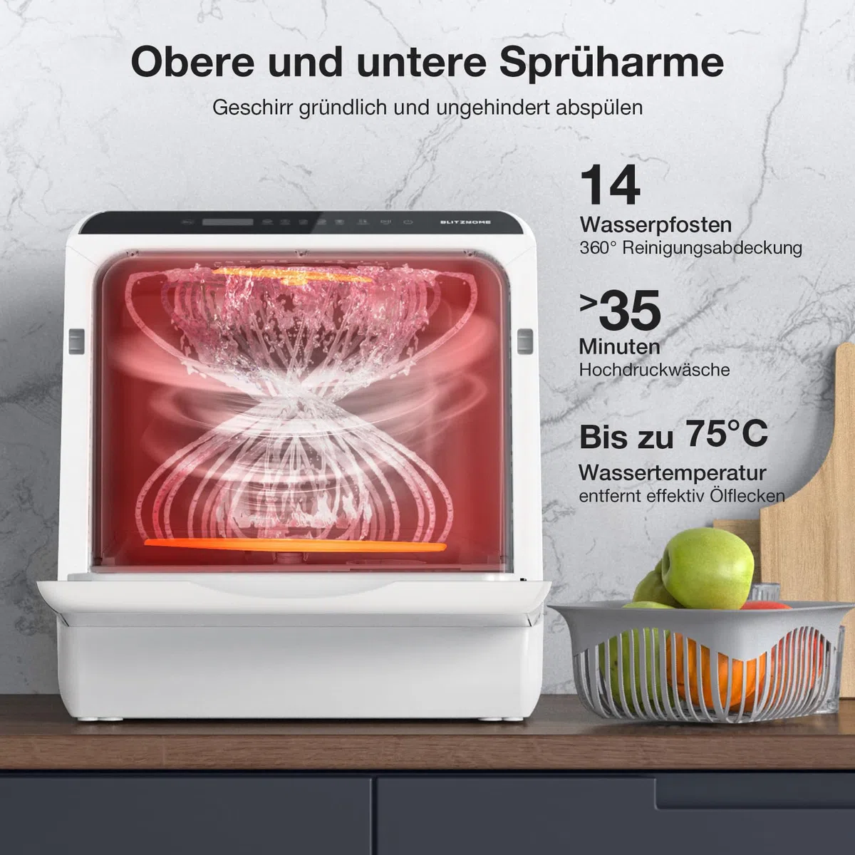 Mini Lavavajillas, BLITZHOME BH-CDW1 Lavavajillas Pequeño Portátil Control Smart App, 6 Programas, 5L Tanque de Agua,2 Modos de Suministro de Agua, Lavavajillas Compacto para Cocina Oficina RV Cámping