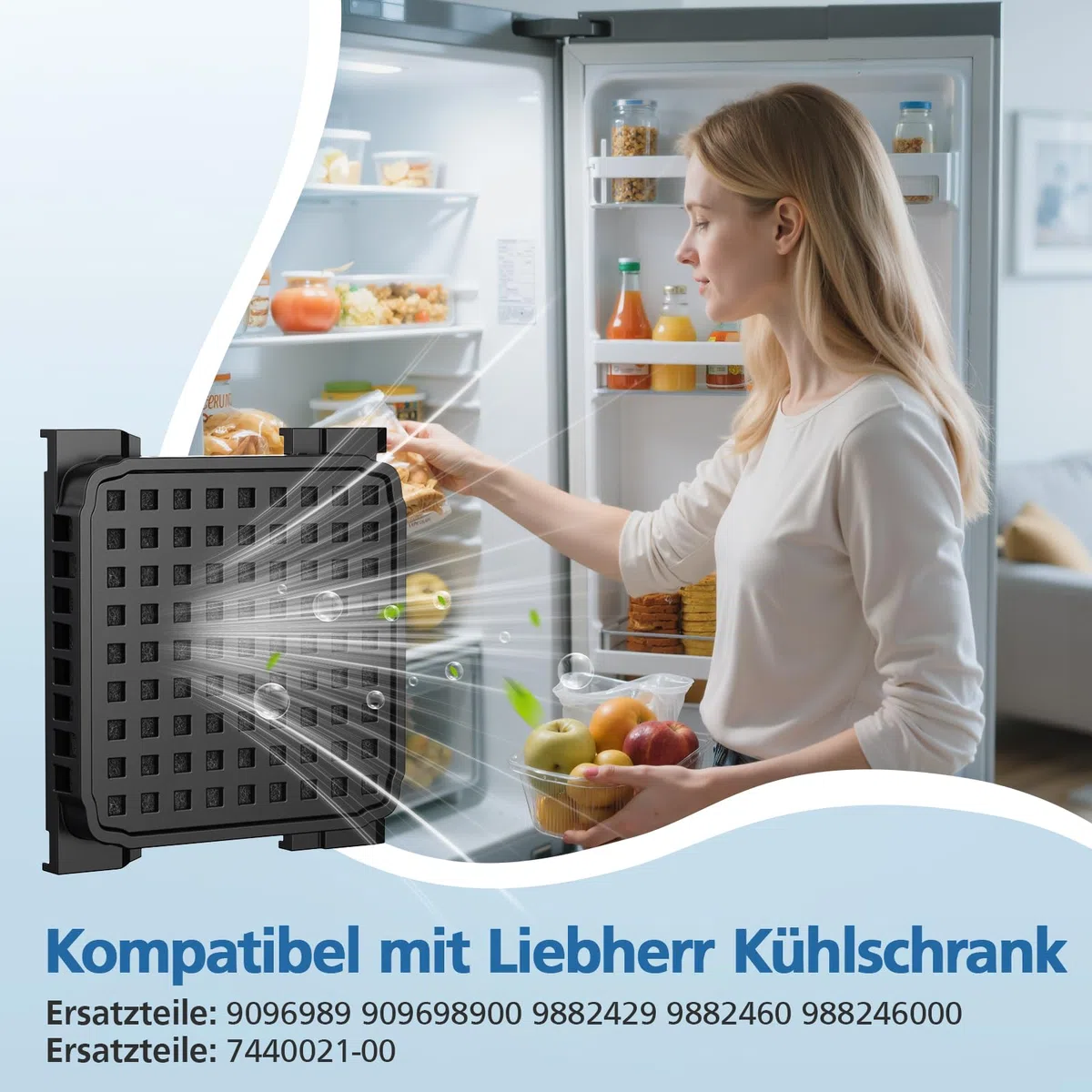 2 filtros de carbón activo Fresh Air compatibles con frigoríficos Liebherr 9096989/9882460/988246000, filtro de repuesto para 7440021-00
