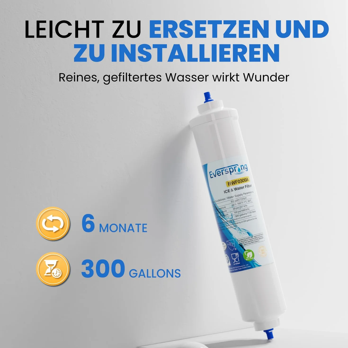 EVERSPRING Filtro de agua para refrigerador Compatible Con Samsung DA29-10105J, DA29-10105J HAFEX/EXP, DA99-02131B, WSF-100, EF9603, HAIER LG Refrigerador de línea, 4 piezas.
