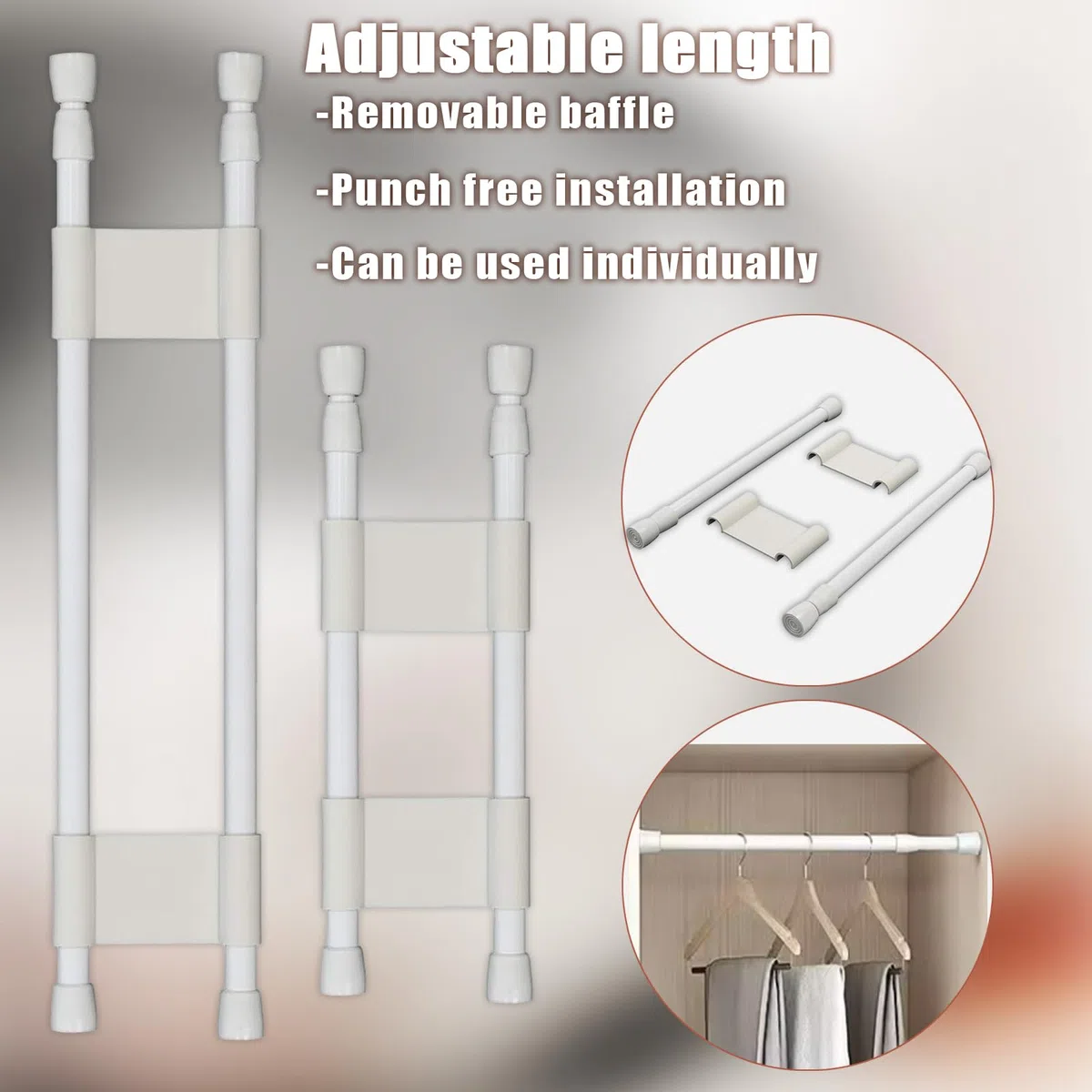 DALAETUS 3 Piezas Ajustables Nevera Tensión Set, Frigorífico Doble Expansión para Mantener Alimentos y Bebidas, Barras Dobles para Refrigerador, Armario, Zapatero (Blanco)