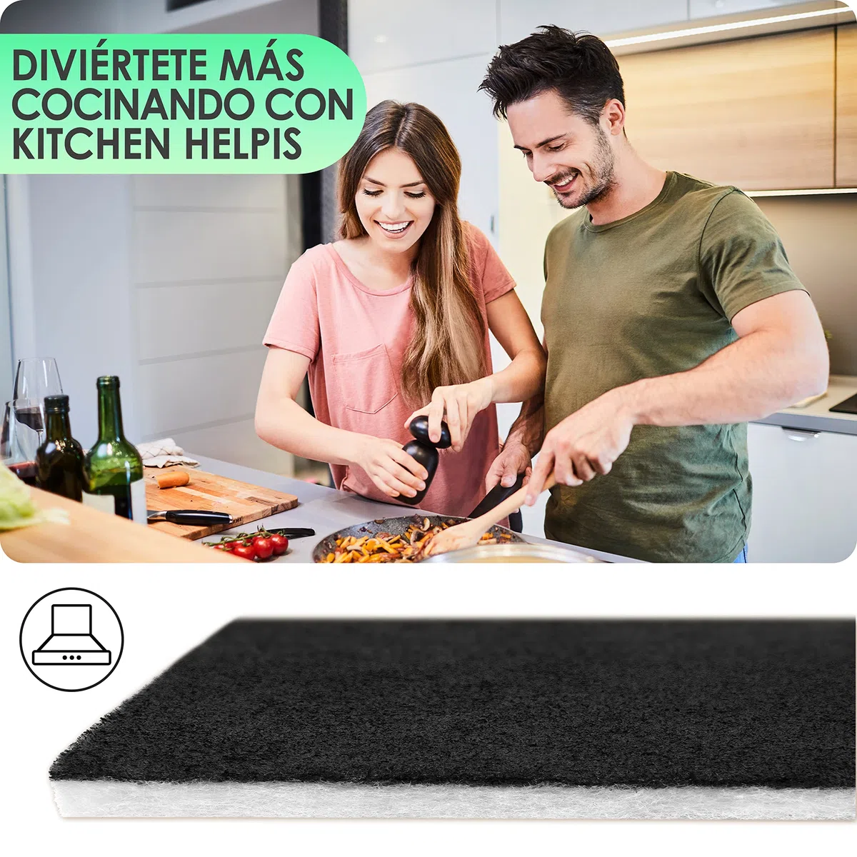 2 Filtros de Campana Extractoras combinados – Filtros Dobles de Carbón activo y Grasa 57x47cm, Filtro se puede cortar a medida, Universales para todas las Campanas Extractoras estándar