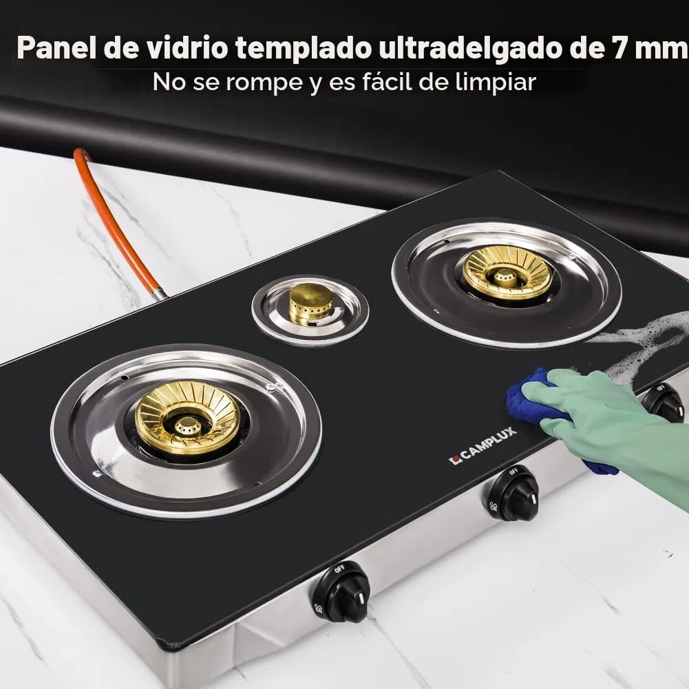 CAMPLUX Explorer Cocina de Gas de 3 Fuegos, 6,25 kW, Butano (28-30mbar) / Propano (37mbar), para Camping, Vanlife y Jardín, TC03GBEU