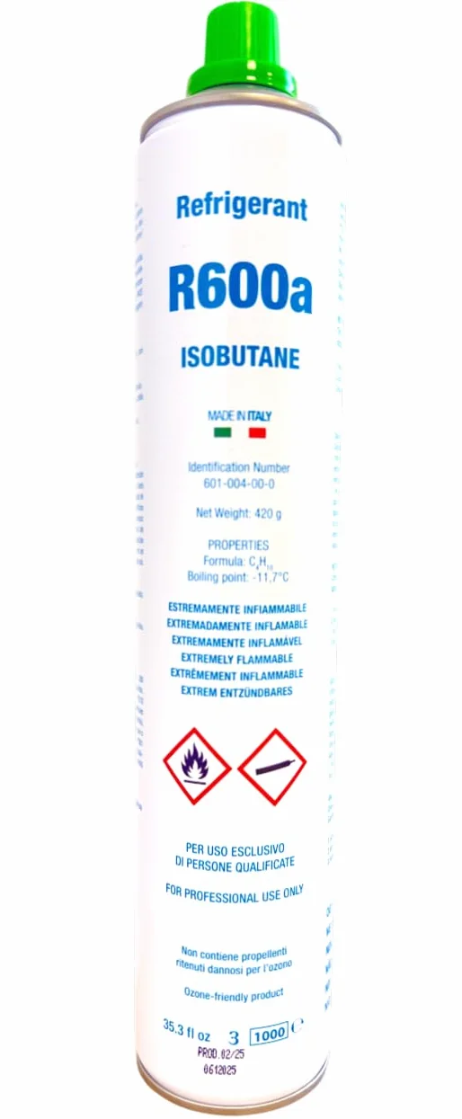 Gas Refrigerante R600a Isobutano | Envase de 420g Neto | Ecológico para Nevera y Congelador Doméstico | Botella de Carga HC | No Incluye Válvula