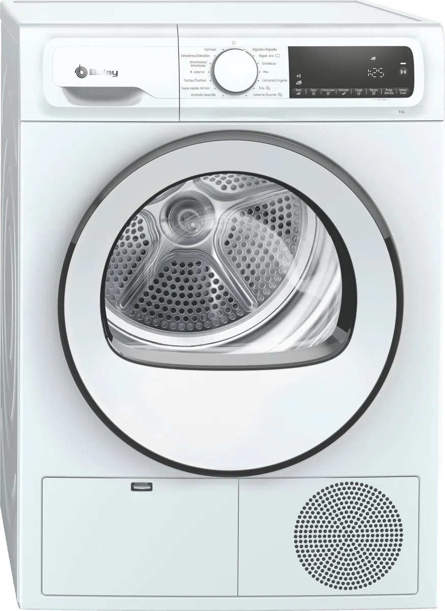 Balay Secadora de Condensación, Libre Instalación, 60 cm, 9 kg, Display LED, Pausa + Carga, Blanco, 3SB090B.