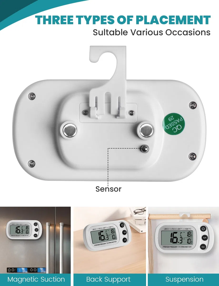 Termómetro para Frigorífico Termómetro Digital, Termómetro Función de Registro Máximo/Mínimo, Termómetro Impermeable para Nevera/Congelador (Blanco)